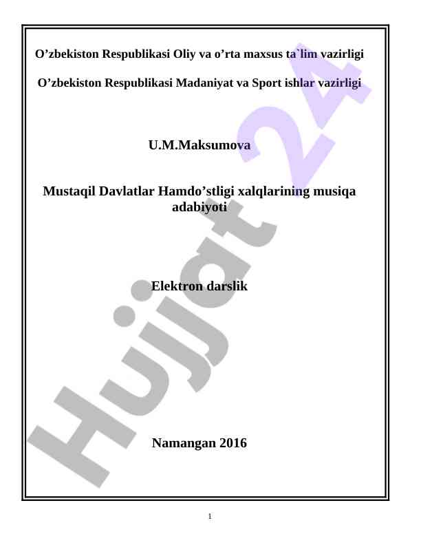 Mdh xalq musiqasi adabiyoti uchun elektron darslik