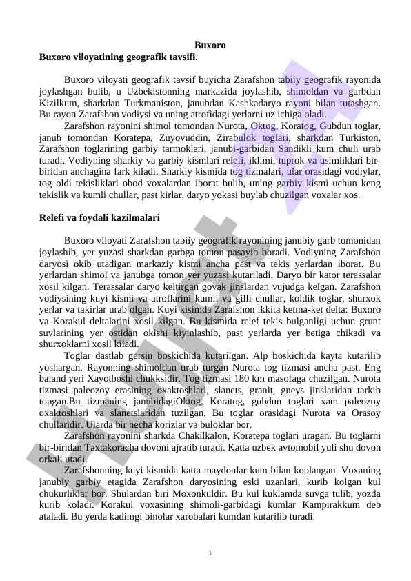 Buxoro viloyati geografik tavsifi tahlili