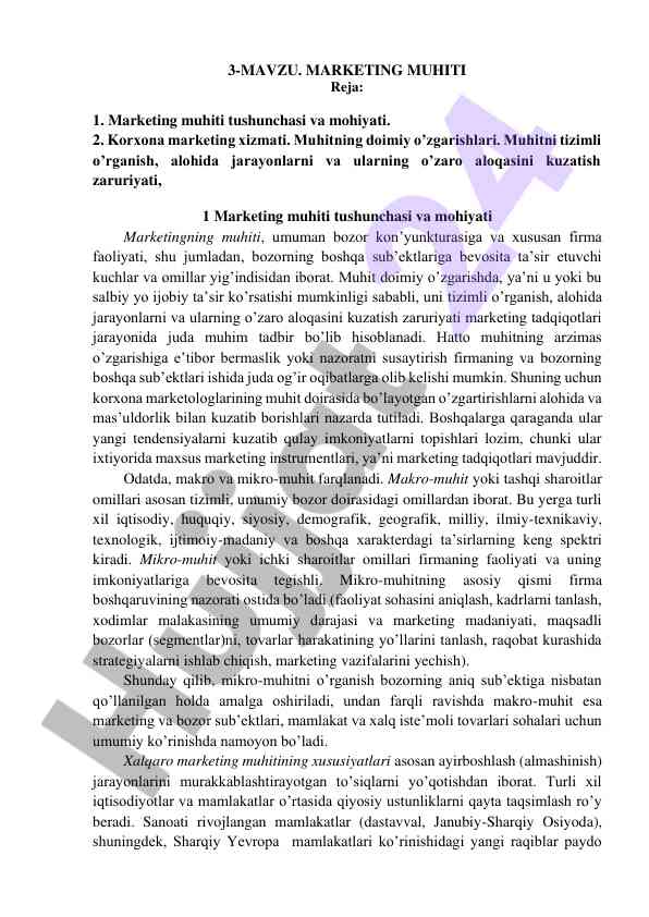 Marketing muhiti tushunchasi va mohiyati