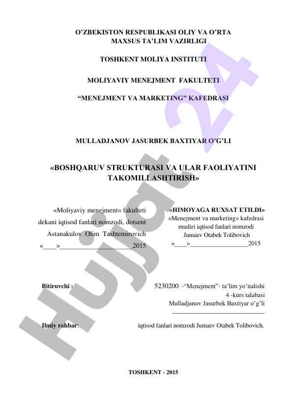 Boshqaruv strukturasi va ular faoliyatini takomillashtirish