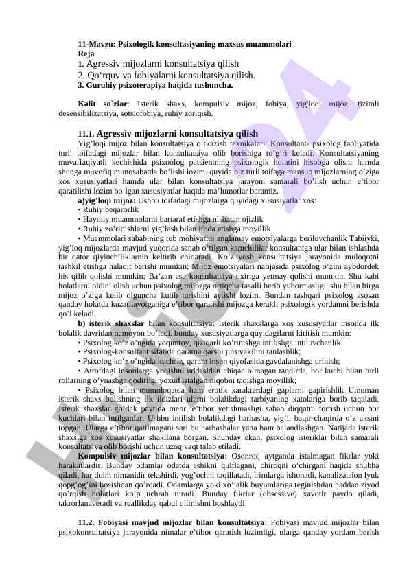 Psixologik konsultasiyaga mahsus muammolar