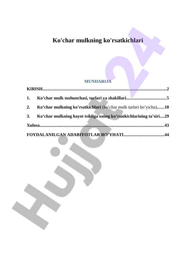 Ko'char mulkning ko'rsatkichlari va shakllari