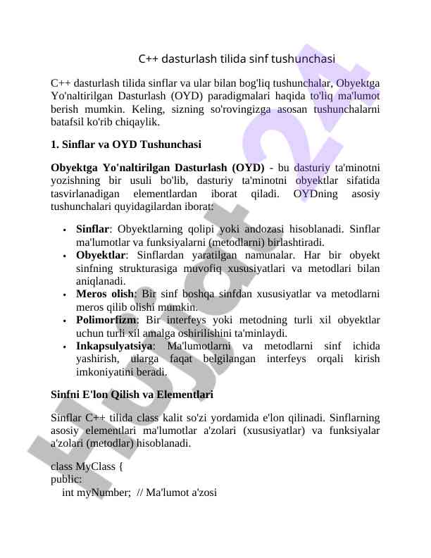 C++ dasturlash tilida sinf tushunchasi