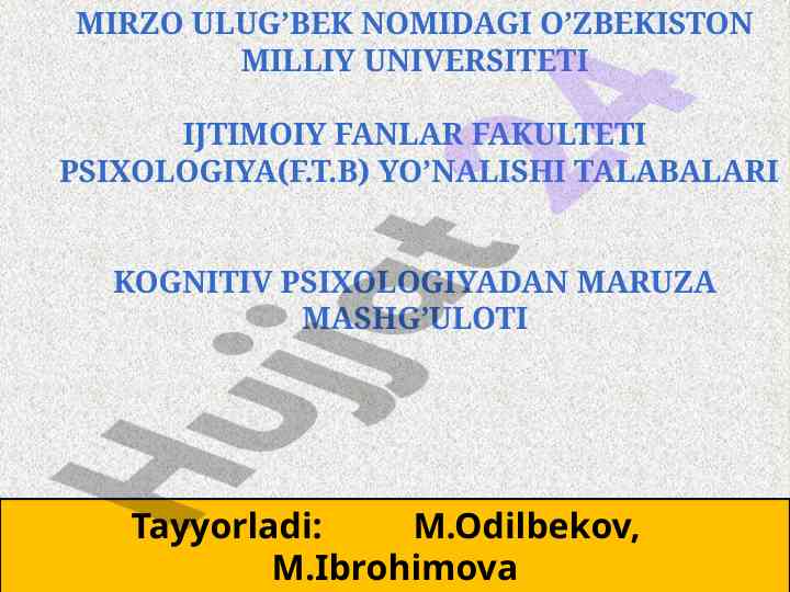 Kognitiv psixologiya asoslari va nazariyalari