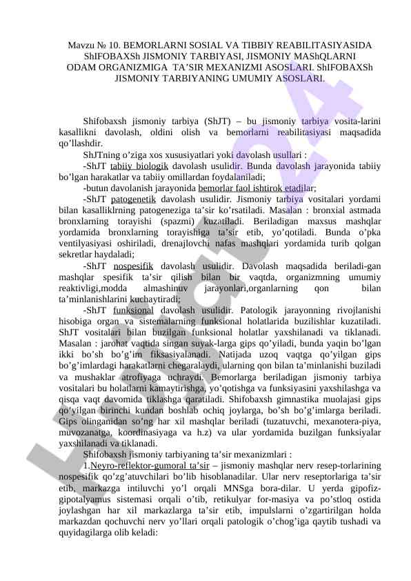 Bemorlarda jismoniy tarbiya va reabilitatsiya