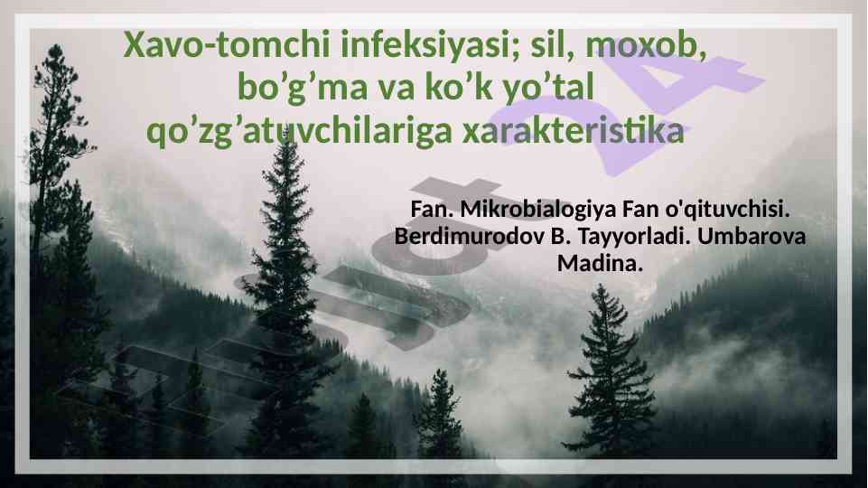 Xavo-tomchi infeksiyasi va uning harakteristikasi