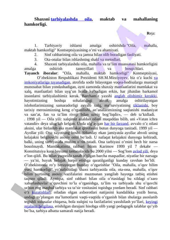 Oila maktab mahalla hamkorligi tarbiyaviy ishlar