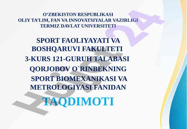 Sport biomexanikasida o‘lchashlar va parametrlar tahlili