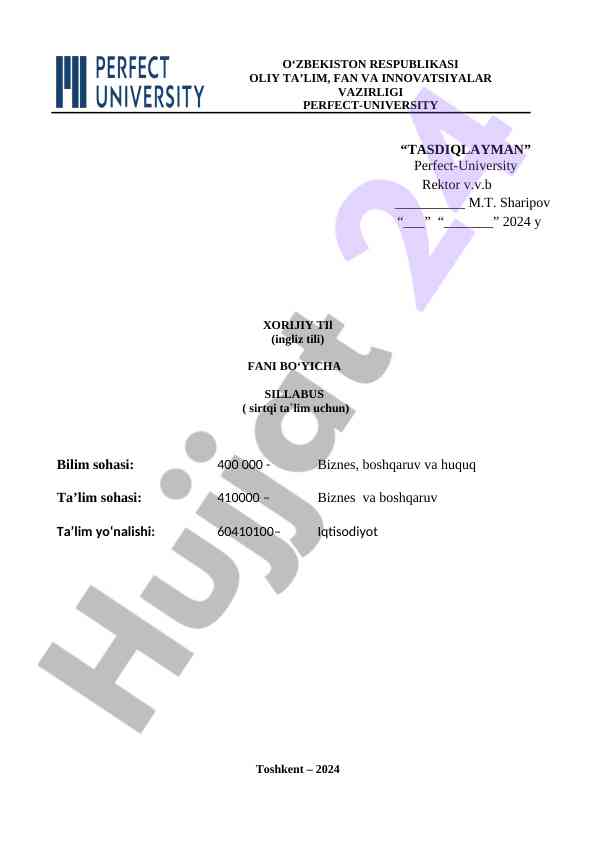Xorijiy til fani bo‘yicha syllabus