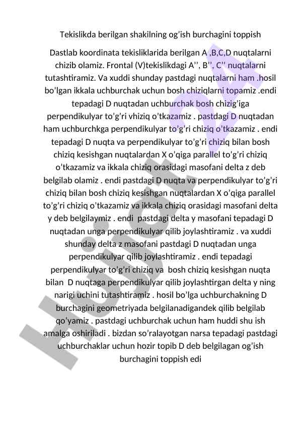 Tekislikdagi shakilning og’ish burchagini topish