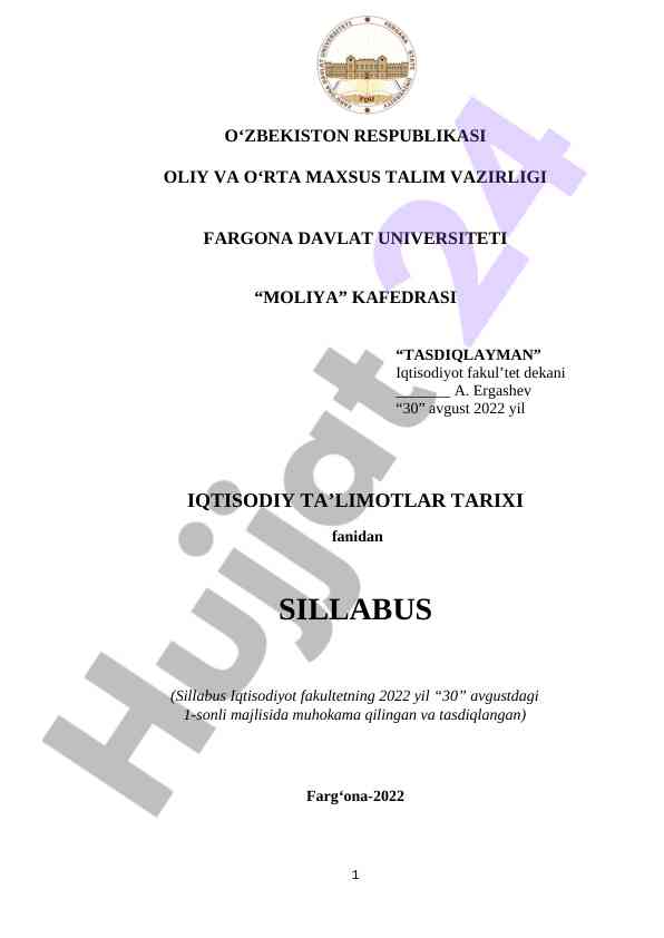 Iqdisodiyot ta'limotlari tarixi sillabus