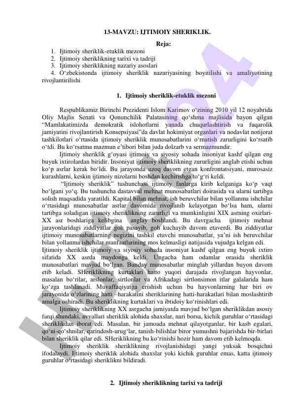 Ijtimoiy sheriklikning tarixi va nazariy asoslari