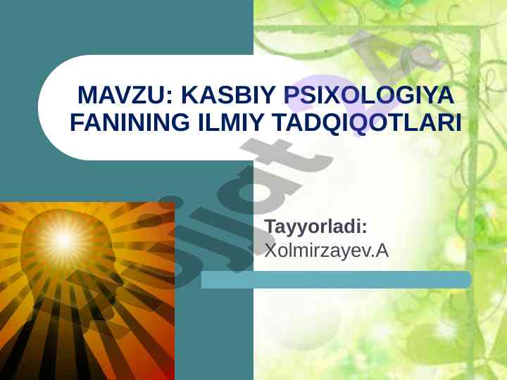Kasbiy psixologiya fanining ilmiy tadqiqotlari