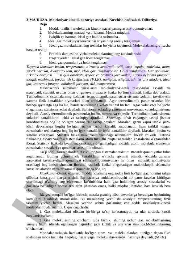 Molekulyar kinetik nazariya asoslari va gaz qonunlari