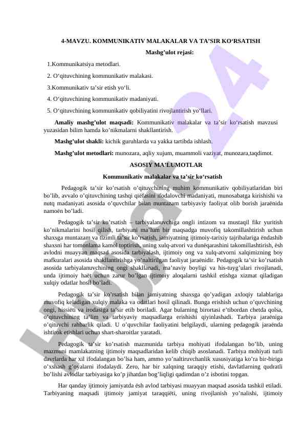 Kommunikativ Malakalar Va Ta’sir Ko‘rsatish