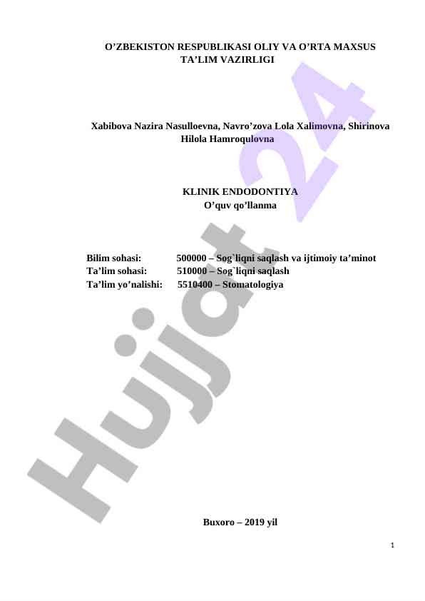Klinik endodontiya o‘quv qo‘llanma