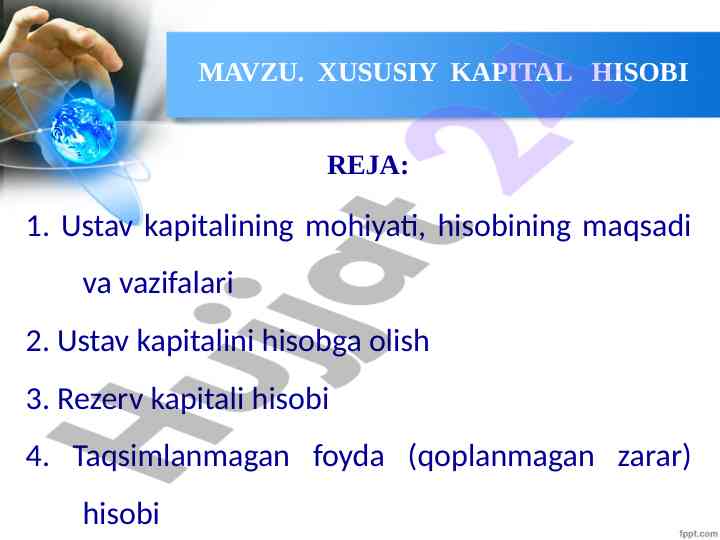 Xususiy kapital hisobi: nazariy va amaliy asoslar