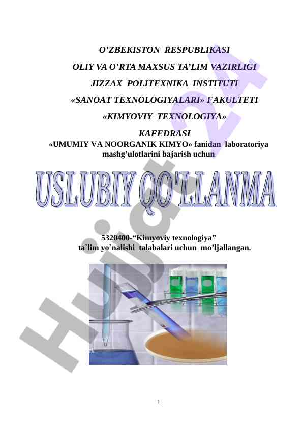 Kimyoviy texnologiyada laboratoriya mashg’ulotlari
