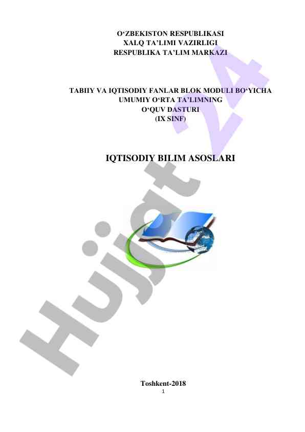Iqtisodiy bilim asoslari o‘quv dasturi ix sinf