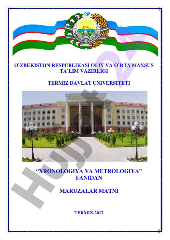 Xronologiya va metrologiya fanidan o'quv-uslubiy majmua
