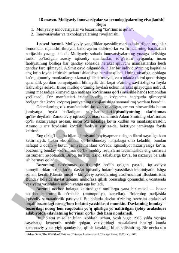 Moliyaviy innovatsiyalar va texnologiyalarning rivojlanishi