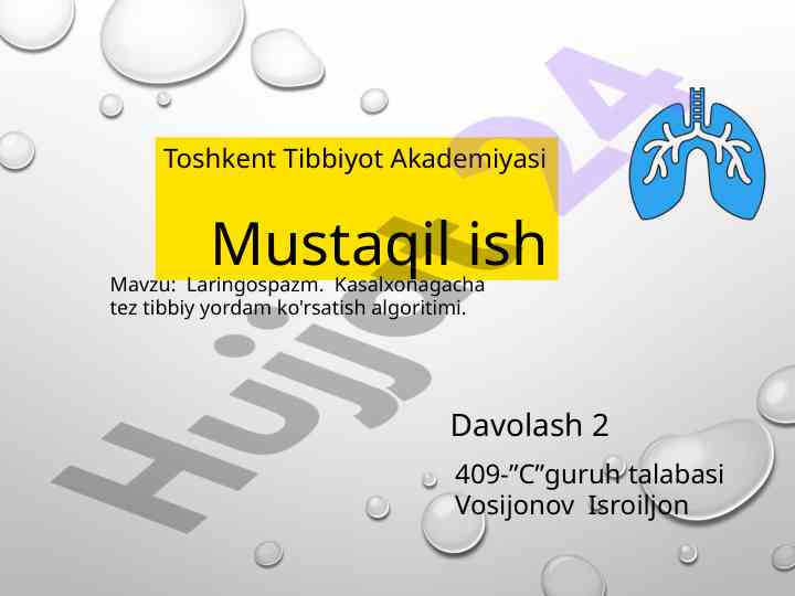 Laringospazm va tez tibbiy yordam ko'rsatish algoritimi