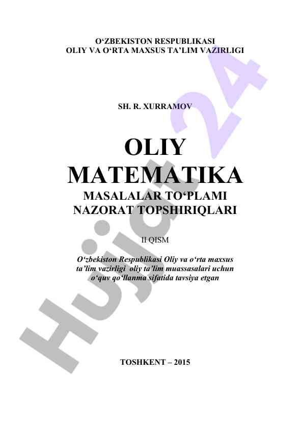 Oliy matematika masalalar to‘plami nazorat topshiriqlari