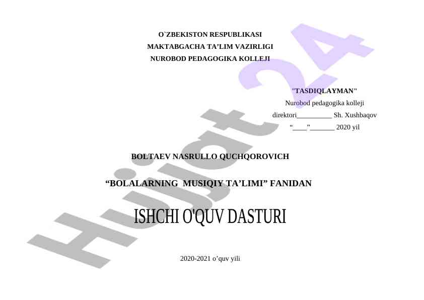 Bolalarning musiqiy ta’limi o‘quv dasturi