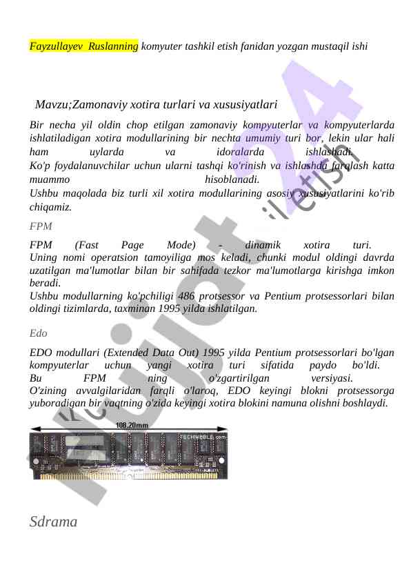 Zamonaviy xotira turlari va xususiyatlari
