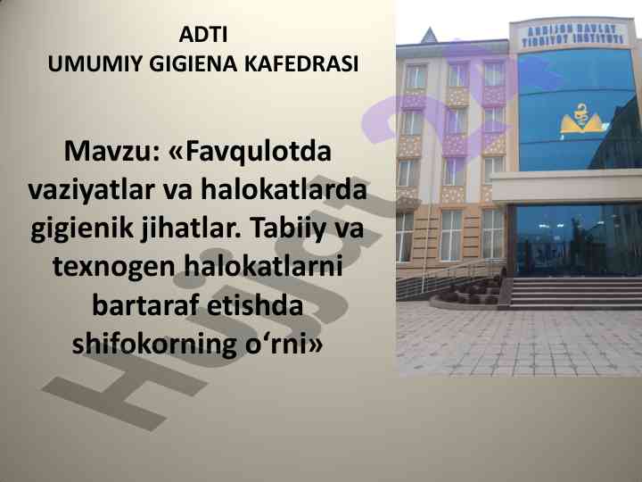 Favqulotda vaziyatlarda gigienik jihatlar tahlili