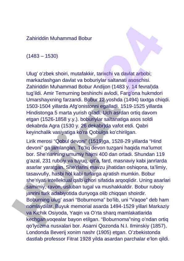 Zahiriddin muhammad bobur asoschisi va merosi