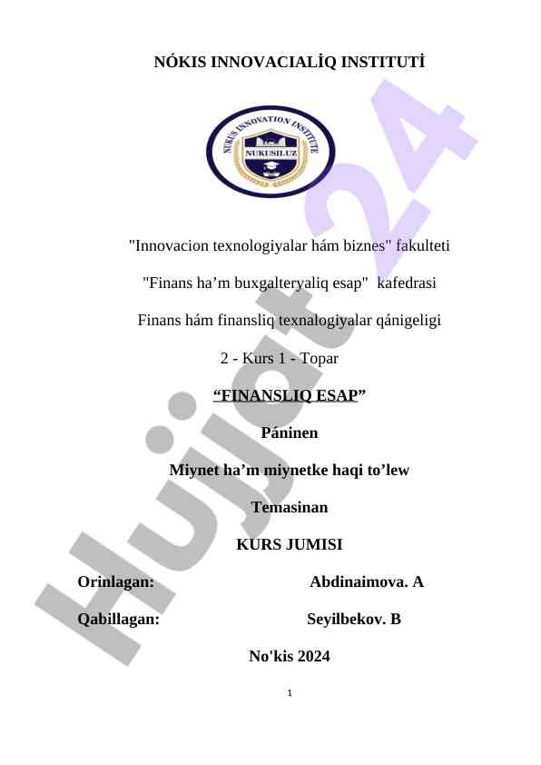 Finansliq esap bo‘yicha kurs jumisi