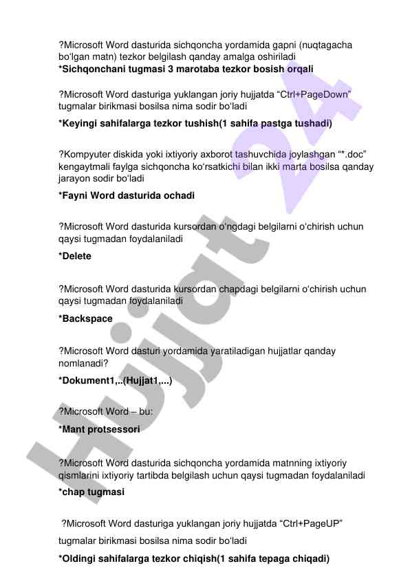 Microsoft word dasturida sichqoncha yordamida matn belgilash