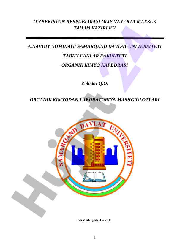 Organik kimyodan laboratoriya mashg‘ulotlari uslubiy qo‘llanma