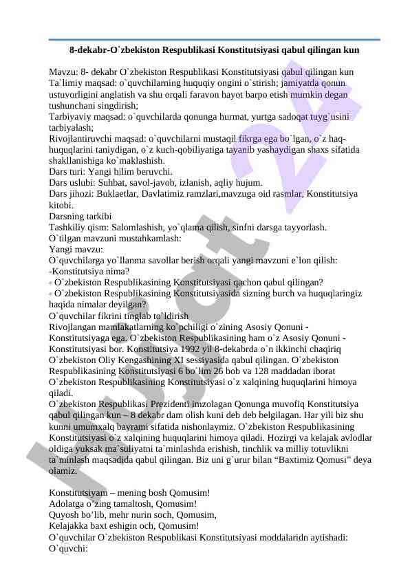 O'zbekiston respublikasi konstitutsiyasini o'rganish