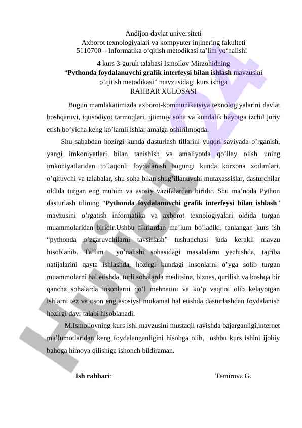 Pythonda foydalanuvchi grafik interfeysi o‘qitish