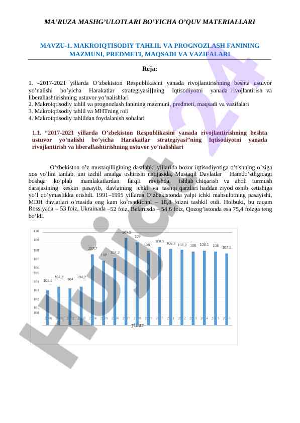 Makroiqtisodiy tahlil va prognozlash o‘quv materiallari