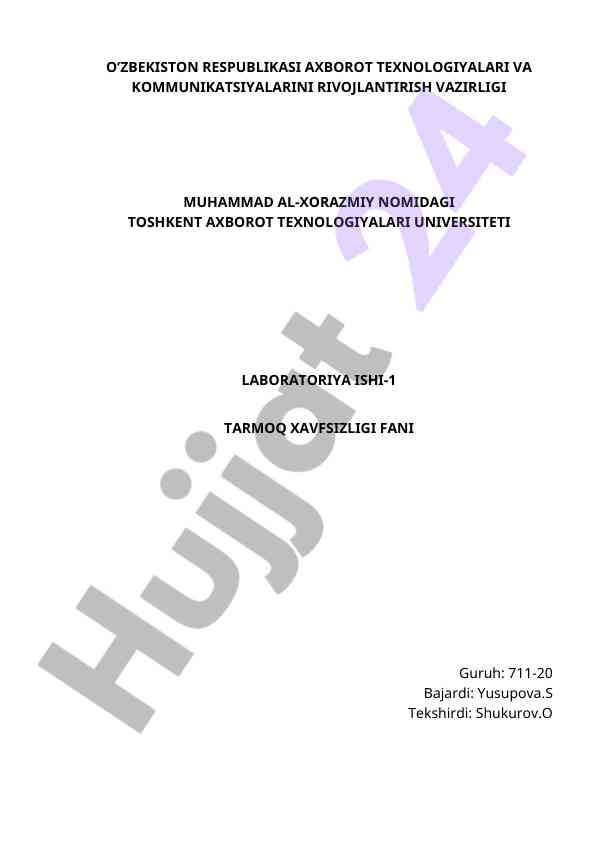 Tarmoq xavfsizligi fanidan laboratoriya ishlari