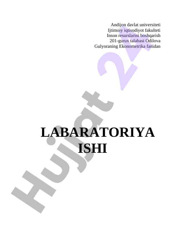 Ekonometrika fanidan laboratoriya ishtiyozlari