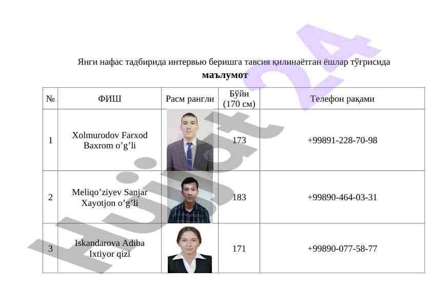 Yoshlar uchun yangi nafas tadbiri tavsiyalari