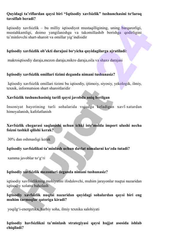Iqtisodiy xavfsizlik tushunchasi va uning mezonlari
