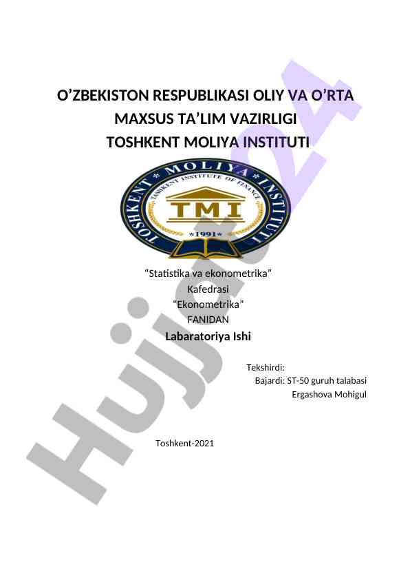 Ekonometrika fanidan laboratoriya ishi