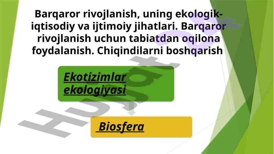 Barqaror rivojlanish va ekotizimlar tushunchasi