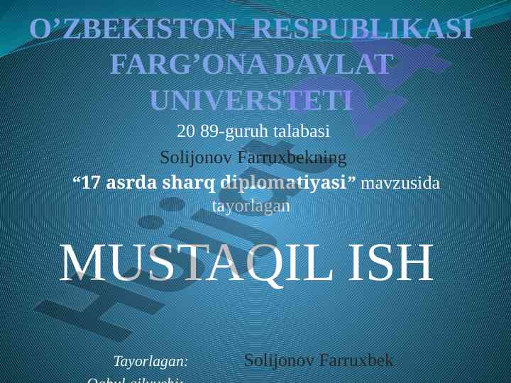 17 asrda sharq diplomatiyasi tadqiqoti