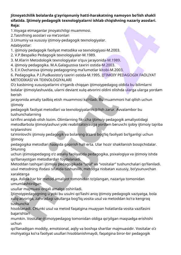 Jinoyatchilik bolalarda ijtimoiy pedagogik texnologiyalar