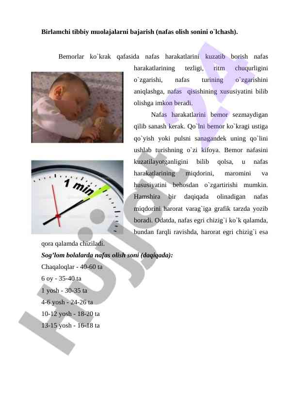 Birlamchi tibbiy muolajalar va nafas olish sonini o‘lchash