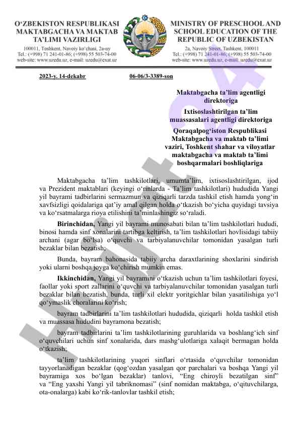 Yangi yil bayrami tadbirlarini o‘tkazish qo‘llanmasi