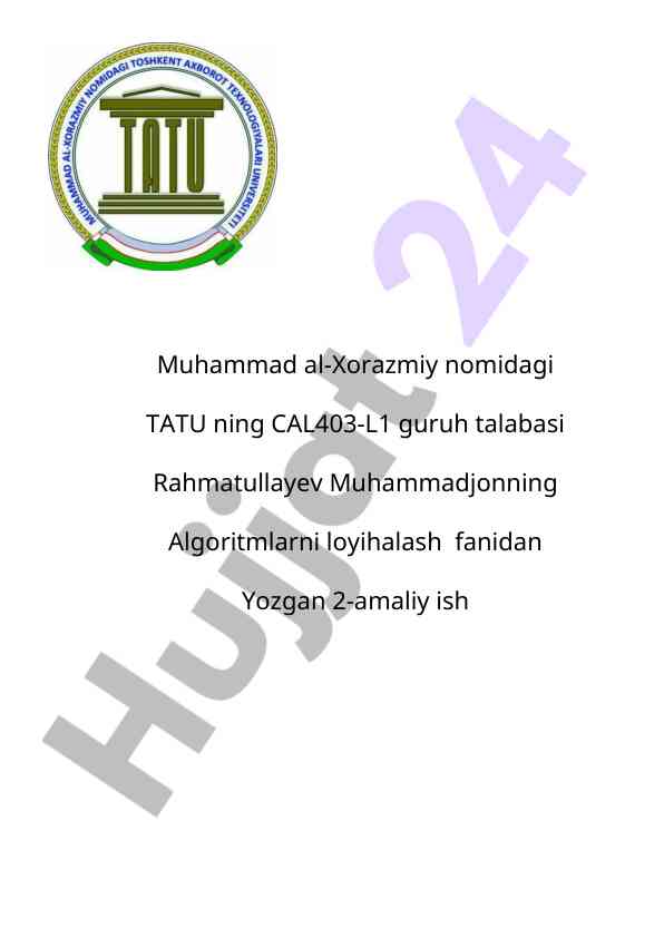 Algoritmlarni loyihalash amaliy ish