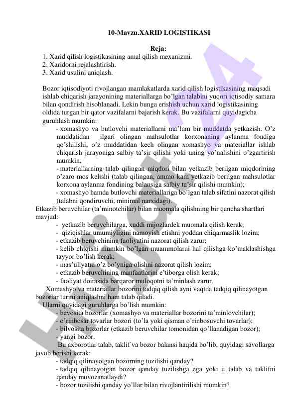 Xarid logistikasi asoslari va mexanizmlari