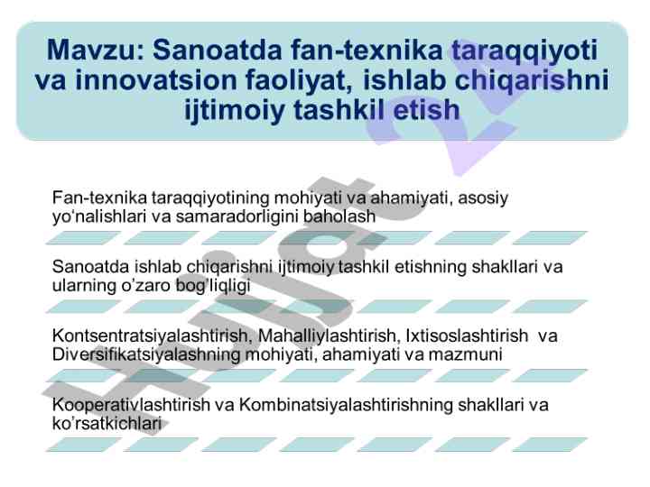 Sanoatda fan-texnika taraqqiyoti va innovatsion faoliyat